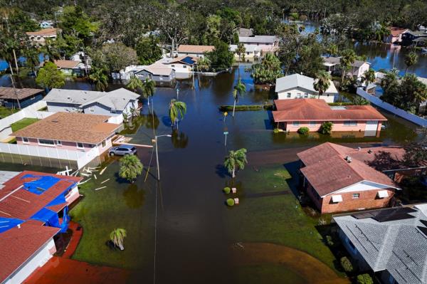 Neighborhoods are inundated in the aftermath of Hurricane Milton in Lake Maggiore, Florida, on October 10, 2024.